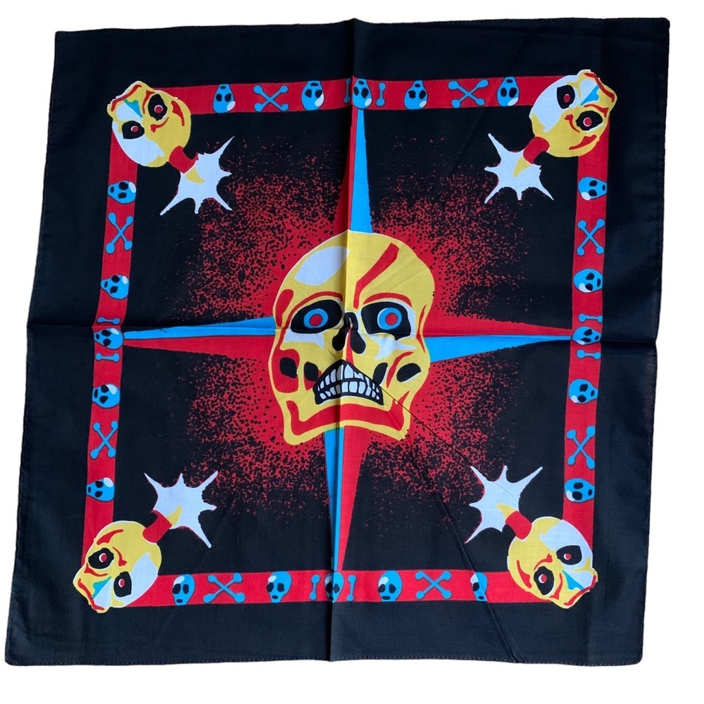 Vintage Skull & Crossbones Black Colourful Bandana Goth Punk Grunge Y2K